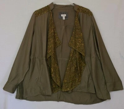LOGO by Lori Goldstein Open Front Jacket With Lace Panels A286964 Sz 10 (G1) - Image 1 of 4