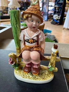 Carlo Mollica Boy on a Fence Figurine Bud Vase 1930 Italy Capodimonte Ceramic - Picture 1 of 8