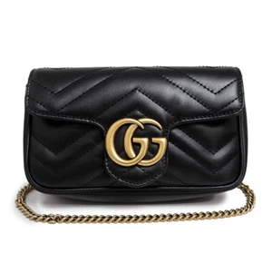 GUCCI GG Marmont quilted Shoulder Bag / Chevron leather, Black 476433 - Picture 1 of 11