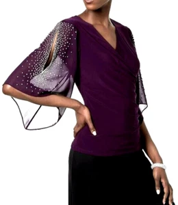 MSK Womens Embellished Top L 12-14 Deep Purple eXcellent - Picture 1 of 3
