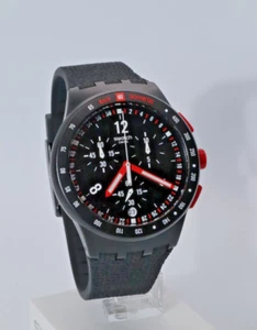 Swiss Swatch Originals Stand Hall Black Chrono Silicone Date Watch 42mm SUSB411 - Picture 1 of 14