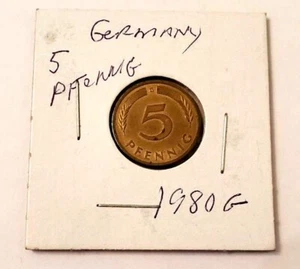 Germany 1980 G 5 Pfennig Coin KM#107 VERY NICE CONDITION!! - Picture 1 of 2