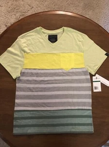 Calvin Klein Boys SS T Shirt L 14-16 NWT V Neck Lime Gray Stripe - Picture 1 of 8