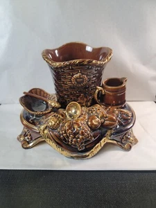 Antique 19th Century Austrian Majolica Tablescape Match/Tabacco Smoker Set - Picture 1 of 13