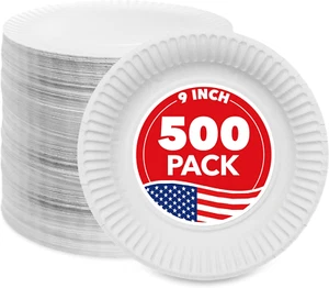 Stock Your Home Platos de Papel de 9 Pulgadas Sin Recubrir, Platos Desechables Diarios Papel de 9" - Imagen 1 de 7