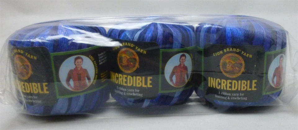 Bizzy1 Lion BRAND Yarn Incredible #202 Blue Shades 2 Spools 220 Yards