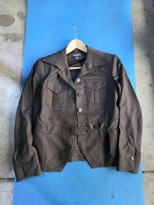 Casaco J Peterman 100% lã penteada marrom chique safári cinto auto-guia Wm 8 - Imagem 1 de 4