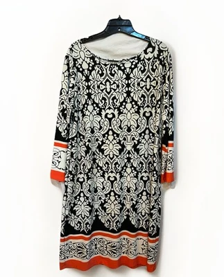 Vestido Hanni Talla XL Manga Larga Cachemira Floral Negro Blanco Naranja Elástico Foto 1 de 4