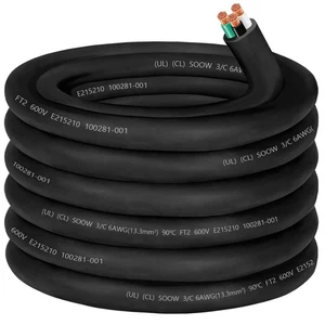 6/3 6 Gauge Wire SOOW Wire 3 Conductor 6 Gauge Electric Portable Power Cable ... - Picture 1 of 8