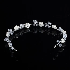 Flower Hair Crystal Hair Band Artificial Pearl Headpiece Fashion Headband - Picture 1 of 12