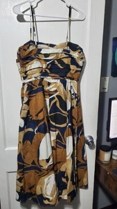 Banana Republic Dress Size 8 NWT Brown/Navy Fit Flare Spaghetti Cotton Pockets - Picture 1 of 11