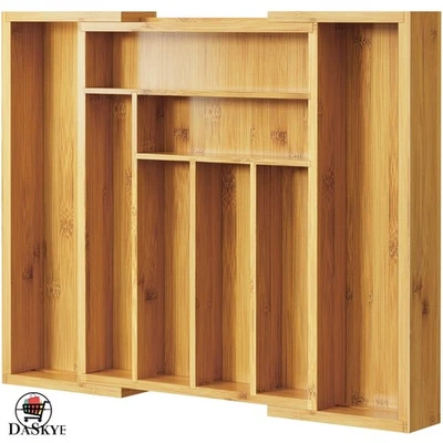 Органайзер для натуральной бамбуковой посуды - регулируемый лоток для столовых приборов для удобного хранения - Изображение 1 из 4