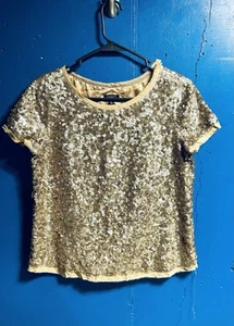 Talbots Gold Sequin Silk Top Women Size 6 ๐ฅ๐ฅ๐ฅ A138 - Picture 1 of 4