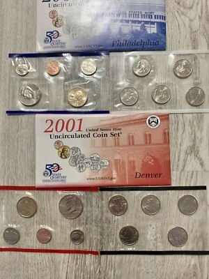 (2) 2001 U.S. Mint Sets 20 BU Collectible Coins Philly & Denver COA & OGP! - Image 1 of 4