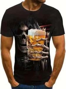 Camiseta Calavera Cabeza Con Cerveza Estampado Gráfico 3D Para Hombre Moda Verano Cuello Redondo - Imagen 1 de 7