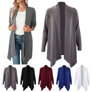 Womens Ladies Long Open Front Slouchy Cardigan Sweater Sleeve Casual Loose Drape - Picture 1 of 17