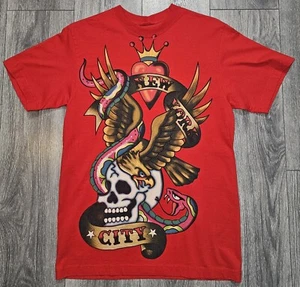 Vintage Y2K Ed Hardy New York City Eagle Snake Skull Design T-shirt Red Men's Sm - Picture 1 of 8