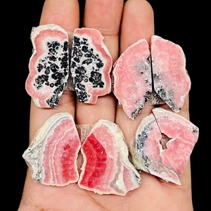 4 Pairs Natural Rhodochrosite 30-34mm Polished Rough Plates Loose Gemstones Lot - Picture 1 of 11
