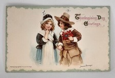Thanksgiving Post Card Frances Brundage Embossed Little Pilgrim Children Gibson