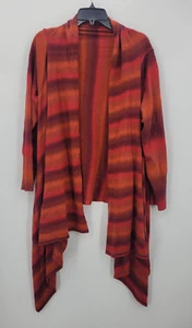 Ellos Sweater Womens Large Red Ombre Stripe Open Front Waterfall Boho Cardigan - Picture 1 of 8