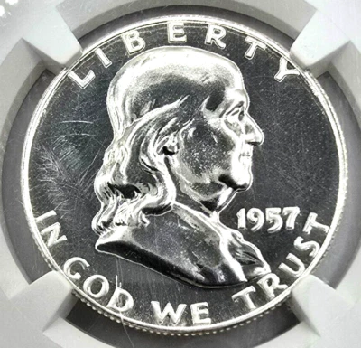 Franklin 1957 medio dólar prueba 68 NGC PR68 PF68 ¡Espejo como superficies! Plata Foto 1 de 4