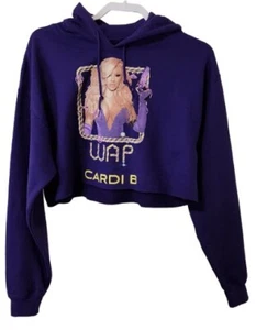 CARDI B Cropped Purple Hoodie Graphic Sweatshirt Womens Size Medium - Picture 1 of 5