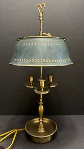 Brass Bouillotte Lamp 2 Arm Green Painted Brass Adjustable Shade Heart Accents - Picture 1 of 20