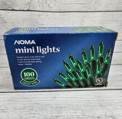 100 Count Green Lights Mini Green Wire 27ft Indoor/Outdoor Noma NIOB - Image 1 of 3