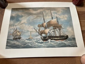 1973 Peabody Museum Ship Lithograph Francois Roux 1882 Meriden Gravure Vintage - Picture 1 of 7