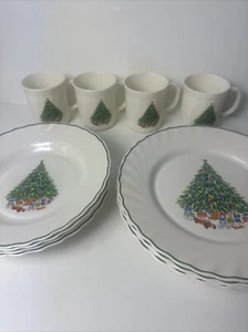 HOUSE of SALEM Noel Porcelle France 12 Piece * Service of 4 * Christmas Tree - Picture 1 of 6