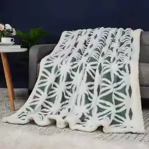 PiccoCasa Sherpa Blanket Soft Reversible Snowflake Throw, 60x80, Green - Picture 1 of 2