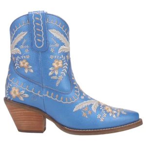 Dingo Primrose Metallic Embroidered Floral Snip Toe Cowboy Booties Womens Blue C - Picture 1 of 5