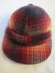 Vintage Plaid Kids Childs Red Black Cream Winter trapper Hat - Picture 1 of 8