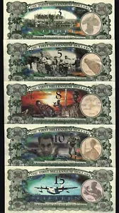 Chatham Islands 3 5 8 10 15 DOLLARS 2001 Commemorative COMPLETE SET UNC POLYMER - Picture 1 of 5