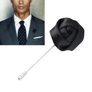 NEW Black Lapel Flower Camellia Boutonniere Pin Mens Shirt Suit Tie Brooch - Picture 1 of 2