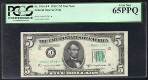 FR. 1964-J* 1950-C $5 *STAR* FRN KANSAS CITY, MO PCGS GEM UNCIRCULATED-65PPQ - Picture 1 of 2
