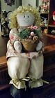 Cloth Doll 8.5" Sitting Girl Shelf Sitter Country Cottage Decor Burgundy & Ivory