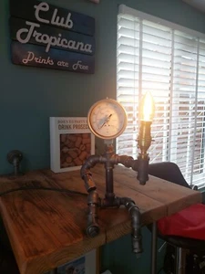Steampunk Industrial Design Desk Lamp With Gauge - Picture 1 of 10