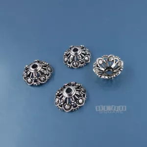 4 PC Antiqued Solid Sterling Silver 10mm Round Filigree Bead Cap #33852 - Picture 1 of 2