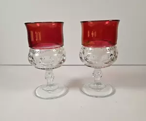 Kings Crown Thumbprint ruby flashed lot of 2 water goblets 5 3/4" Tiffin MCM - Picture 1 of 4