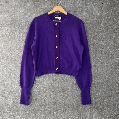 Salvatore Ferragamo Women Made In Italy Wool Purple Cropped Cardigan Size Medium - Image 1 of 4