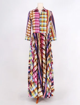 SARA ROKA Multicolor Plaid Maxi Shirt Dress Tosca 105 Chemisier IT 42 US 4/6 - Image 1 of 4