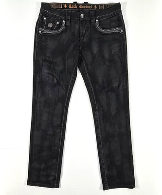 JEANS RECTOS ROCK REVIVAL ARNIS ALT Talla 31x32 NEGRO BORDADO FLEX RARO Foto 1 de 4