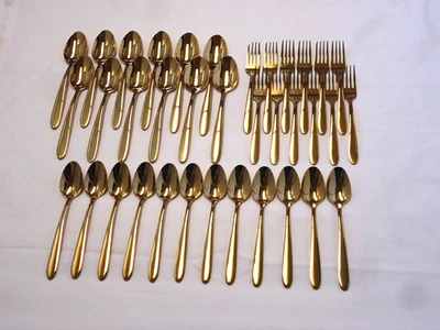 GOLD PLATED STAINLESS SPOONS,FORKS UNBRANDED - Image 1 of 4