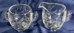 CREAMER & SUGAR PADEN CITY GLASS POINSETTIA ETCHED CRYSTAL VINTAGE - Picture 1 of 5