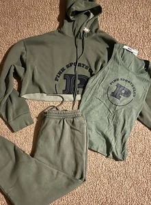Victoria's Secret Set Forest Green Pull Over Hoodie/ L Tank/ Xl Joggers/L NEW - Picture 1 of 6