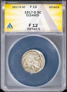 1917-D 5c Indian Head Buffalo Nickel F-12 Details ANACS # 7573628 + Bonus - Bild 1 von 2