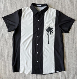 NWT Hawalili Hawaiian Mens Large Black White Button Up Polo Shirt Short Sleeve - Picture 1 of 16