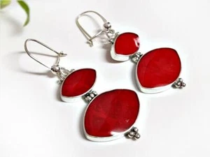 Koralle Ohrhänger Silber 925 Ohrringe rot oval Koralle echt Sterlingsilber kl369 - Bild 1 von 3