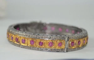 Natural Rosecut Diamond Ruby Handmade Wedding Victorian Wedding Bangle Jewelry - Picture 1 of 1